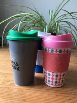 reusable cups on table